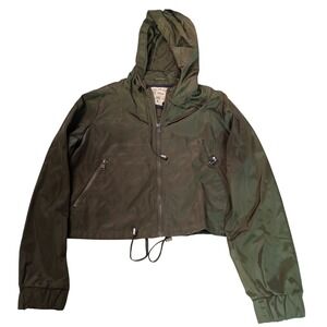 Ci Sono Original Cropped Hooded Jacket Olive Green Drawstring Waist Size S